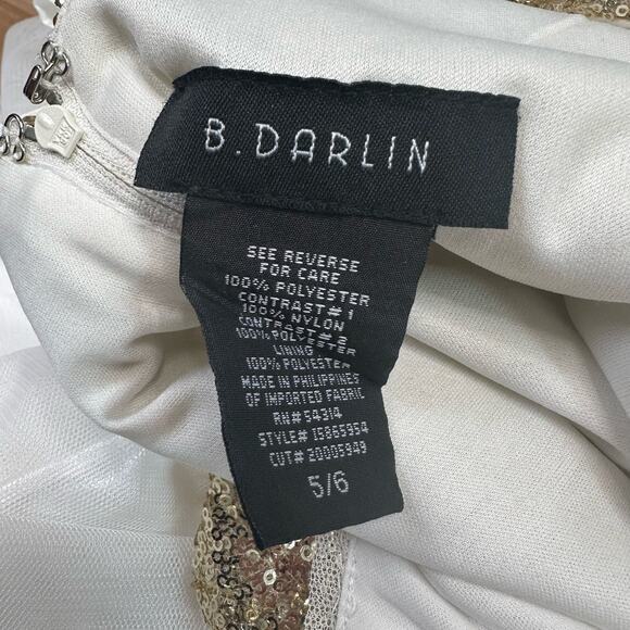 B. Darlin Sz 5/6 Gold/White Sequin Short Formal Dress Heart Shape Cutout Bow Tie - Picture 6 of 6